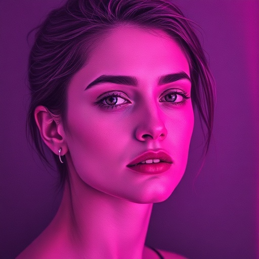 Portrait pencil study with neon lighting