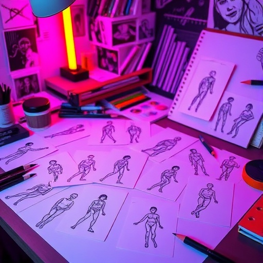 Gesture drawing thumbnails on a sketch desk