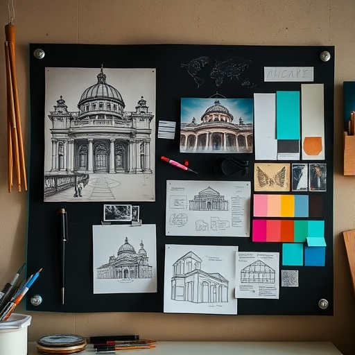 Reference board with architecture sketches
